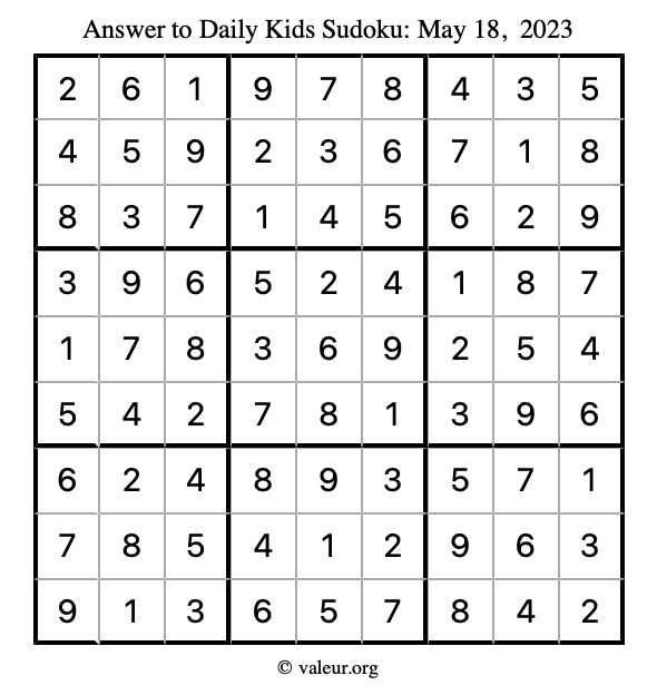 Answer to kids sudoku May 18, 2023
