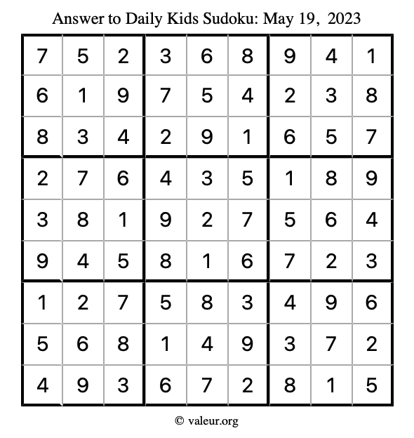 Answer to kids sudoku May 19, 2023