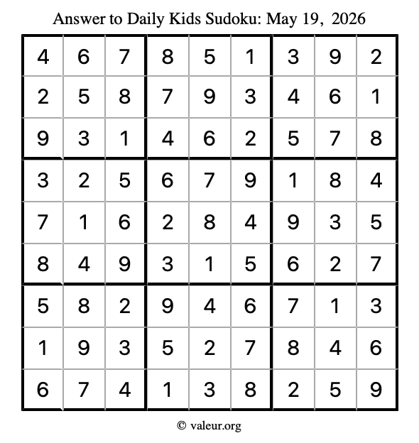 Answer to kids sudoku May 19, 2026