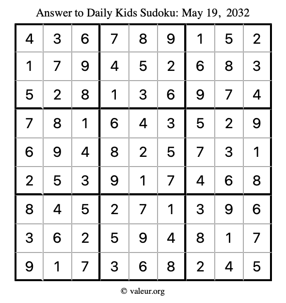 Answer to kids sudoku May 19, 2032