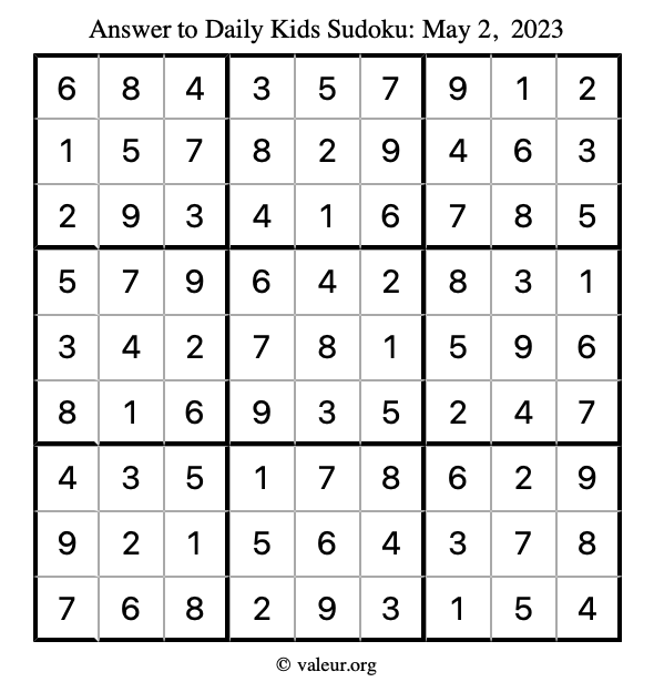 Answer to kids sudoku May 2, 2023