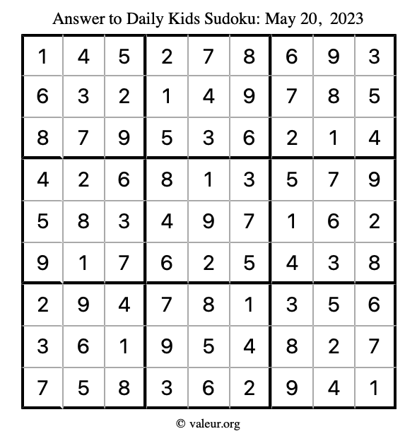 Answer to kids sudoku May 20, 2023