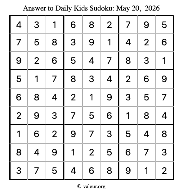 Answer to kids sudoku May 20, 2026