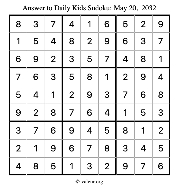 Answer to kids sudoku May 20, 2032
