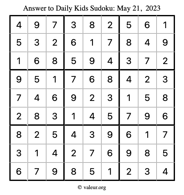 Answer to kids sudoku May 21, 2023