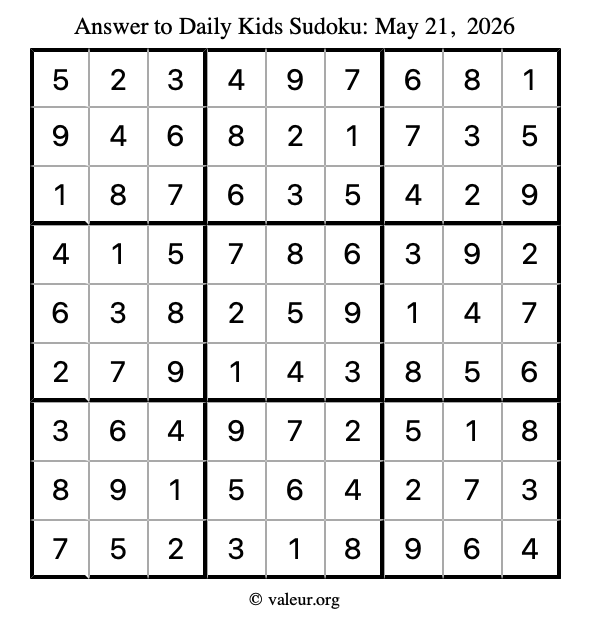 Answer to kids sudoku May 21, 2026