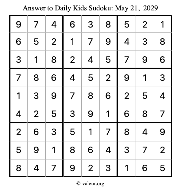 Answer to kids sudoku May 21, 2029
