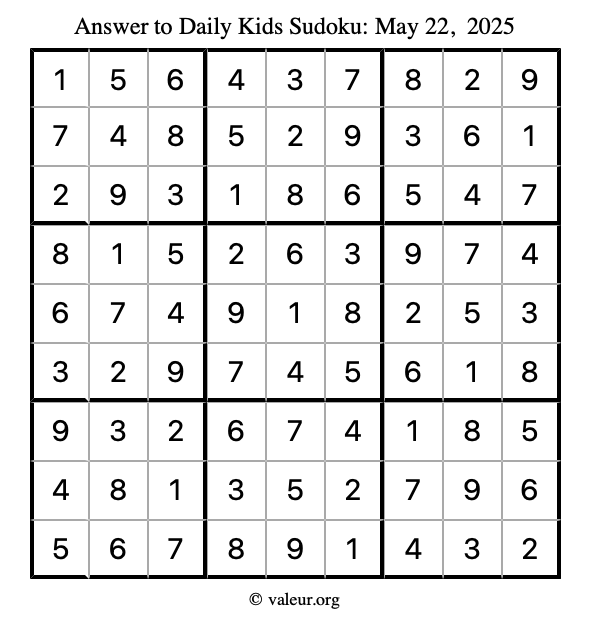 Answer to kids sudoku May 22, 2025