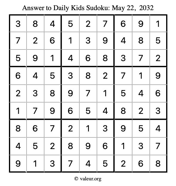 Answer to kids sudoku May 22, 2032