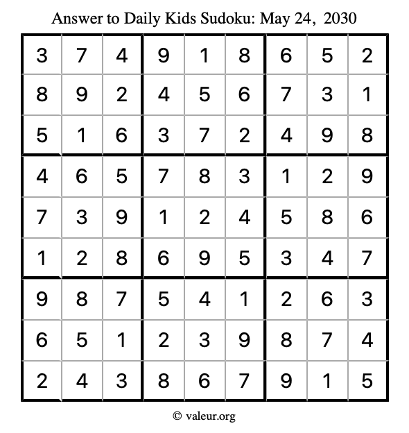 Answer to kids sudoku May 24, 2030