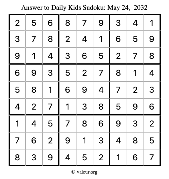 Answer to kids sudoku May 24, 2032