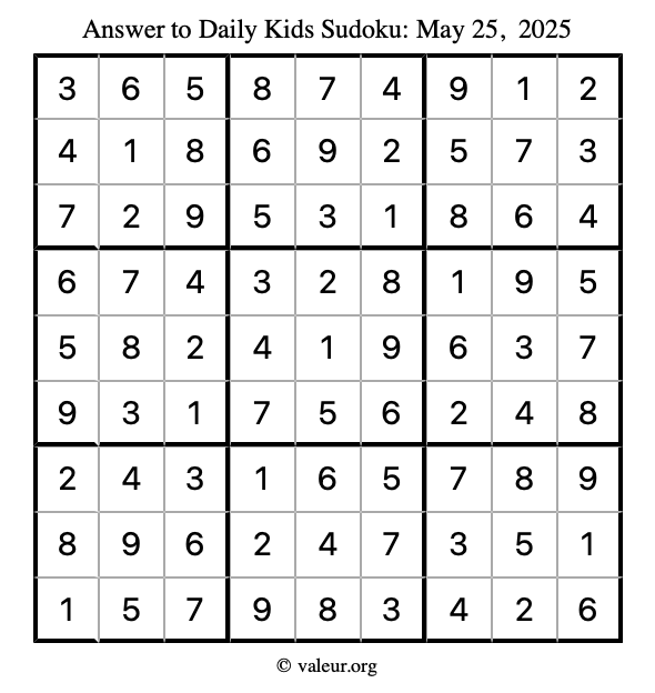 Answer to kids sudoku May 25, 2025