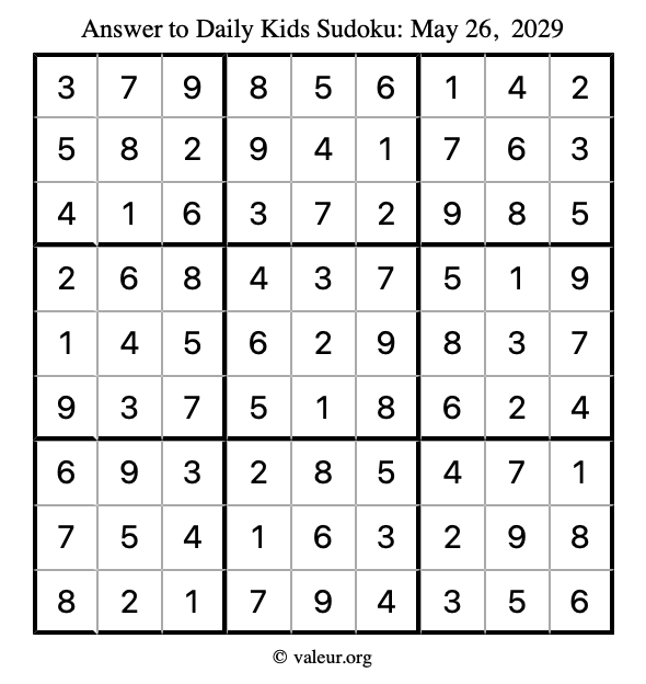 Answer to kids sudoku May 26, 2029