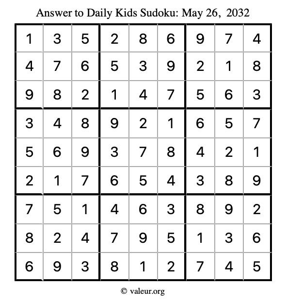 Answer to kids sudoku May 26, 2032