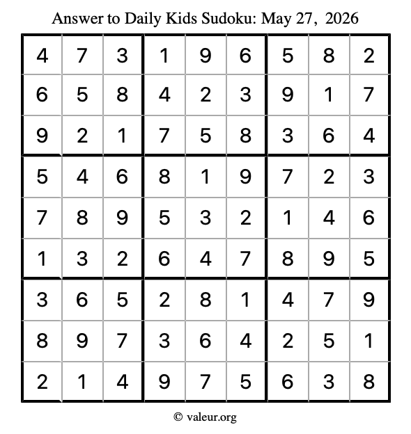Answer to kids sudoku May 27, 2026