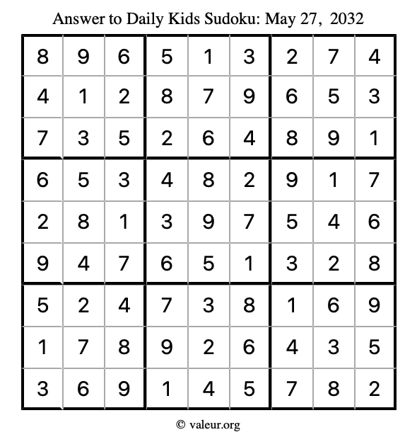 Answer to kids sudoku May 27, 2032