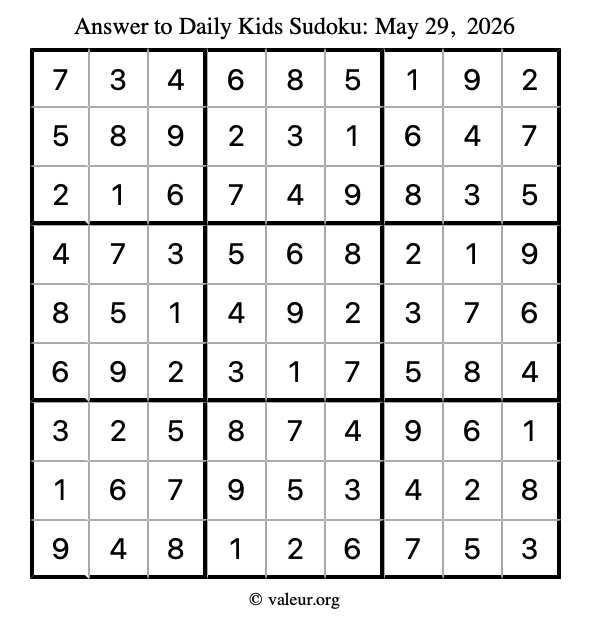Answer to kids sudoku May 29, 2026