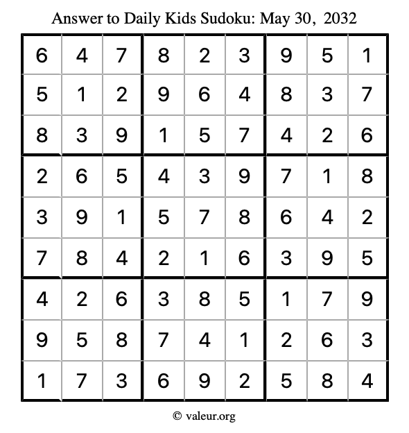 Answer to kids sudoku May 30, 2032