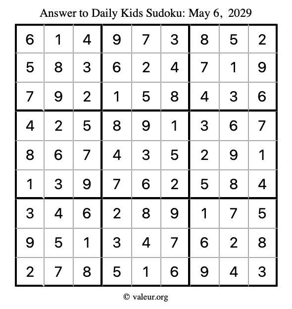 Answer to kids sudoku May 6, 2029
