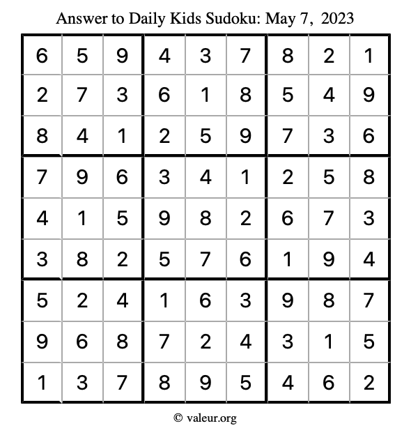 Answer to kids sudoku May 7, 2023