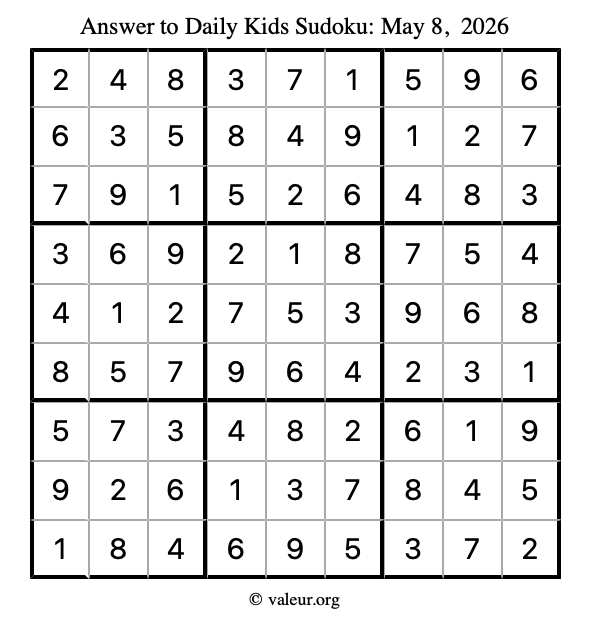 Answer to kids sudoku May 8, 2026