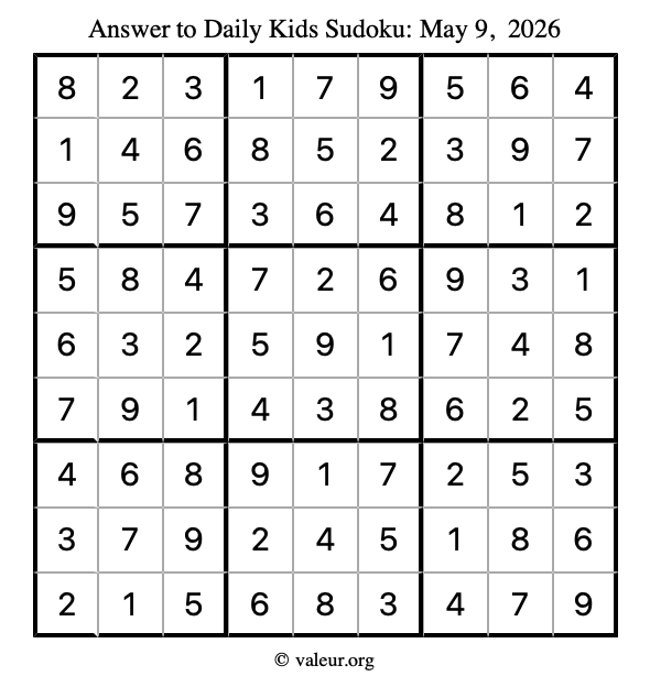 Answer to kids sudoku May 9, 2026