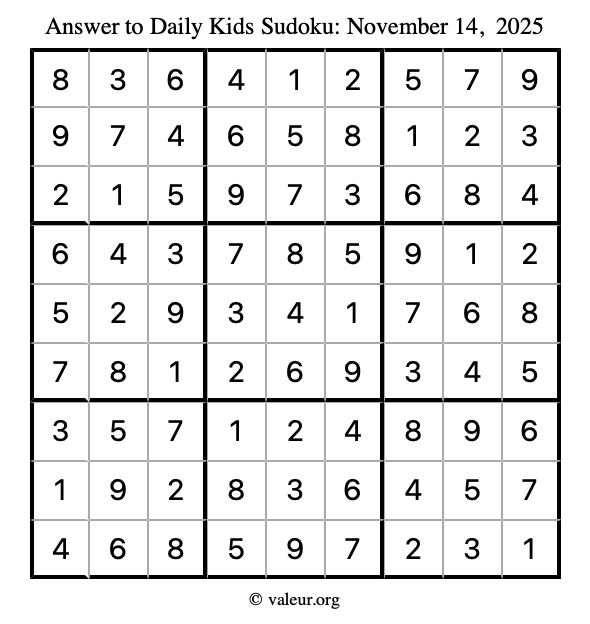 Answer to kids sudoku November 14, 2025
