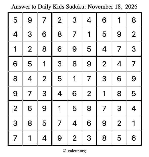 Answer to kids sudoku November 18, 2026
