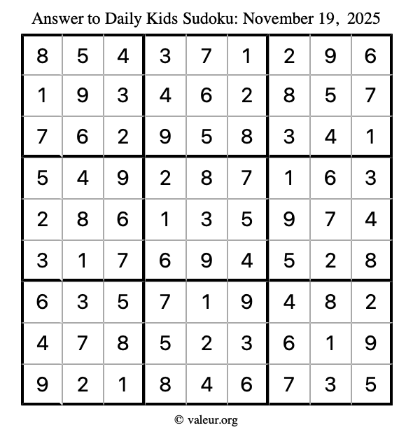 Answer to kids sudoku November 19, 2025