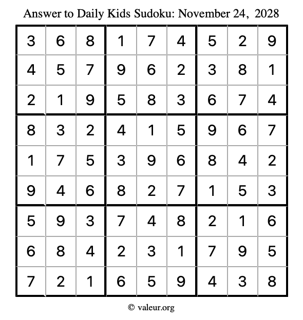 Answer to kids sudoku November 24, 2028