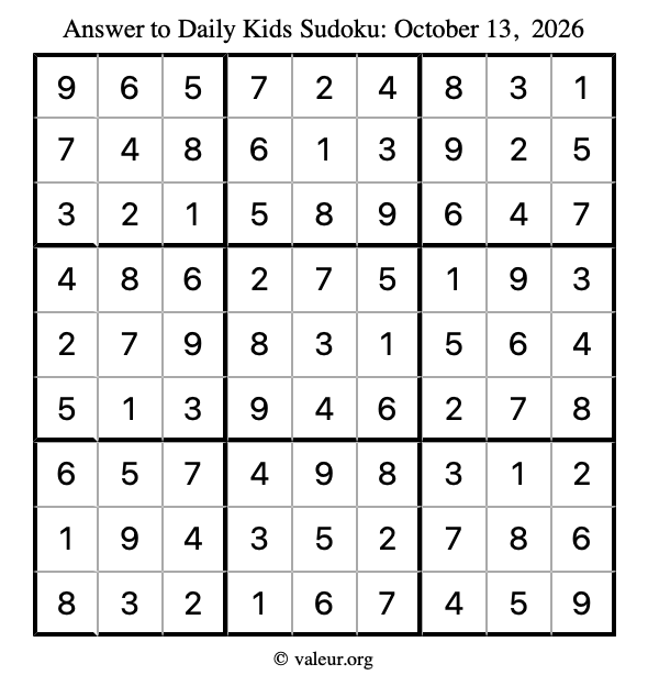 Answer to kids sudoku October 13, 2026