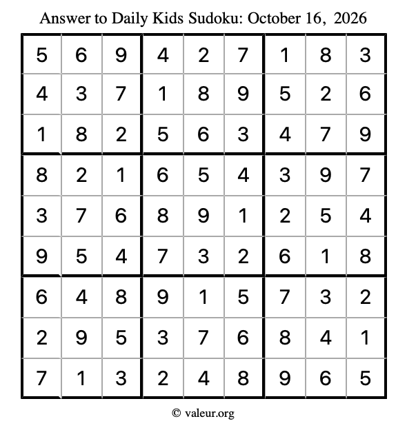 Answer to kids sudoku October 16, 2026