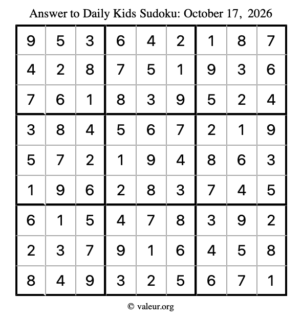 Answer to kids sudoku October 17, 2026
