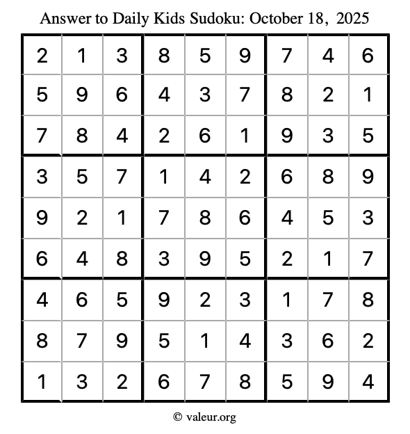 Answer to kids sudoku October 18, 2025