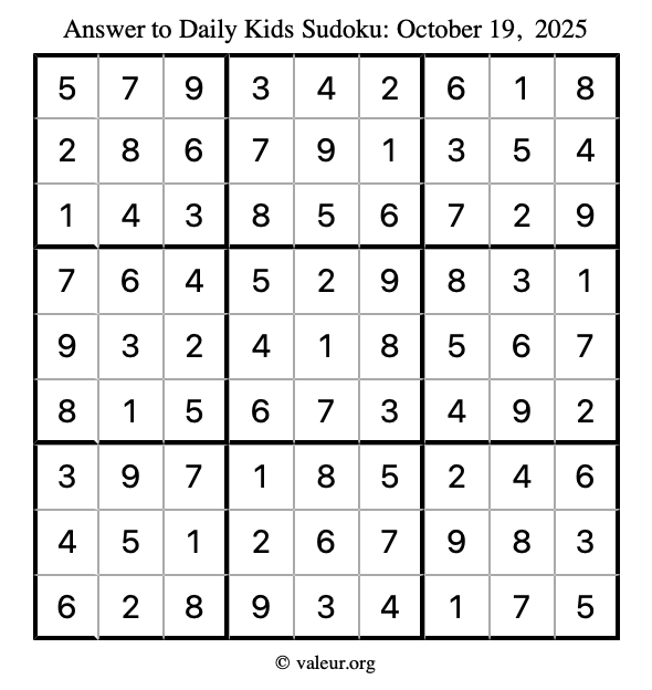 Answer to kids sudoku October 19, 2025
