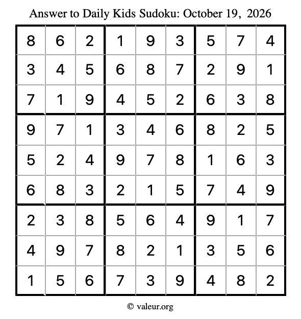 Answer to kids sudoku October 19, 2026