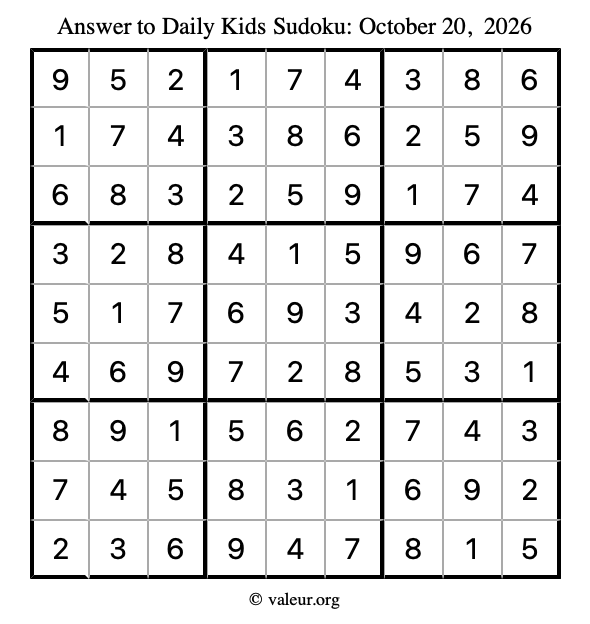 Answer to kids sudoku October 20, 2026