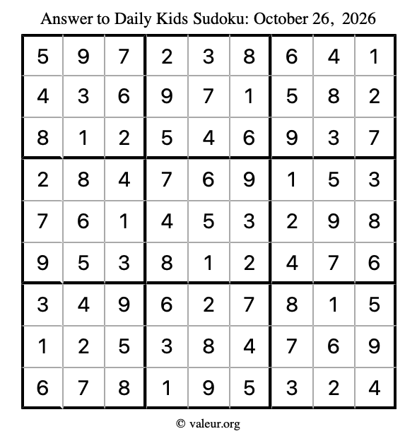 Answer to kids sudoku October 26, 2026