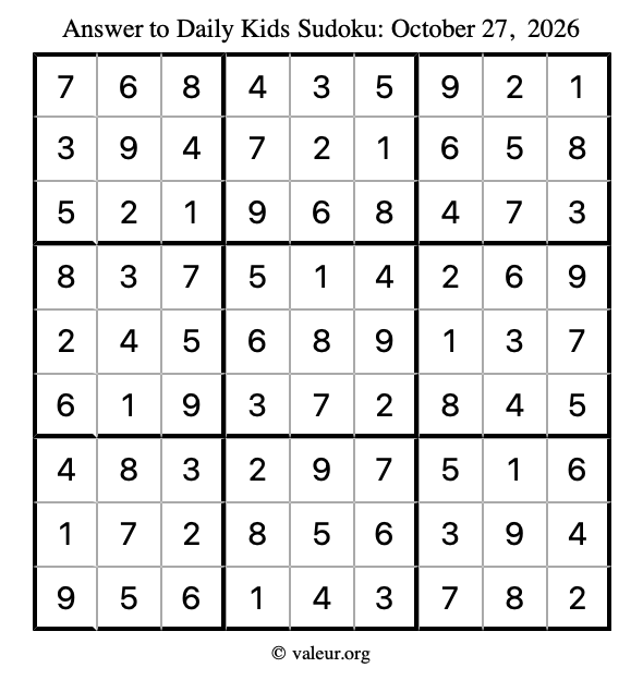 Answer to kids sudoku October 27, 2026