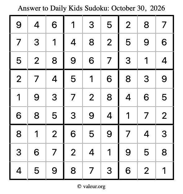 Answer to kids sudoku October 30, 2026