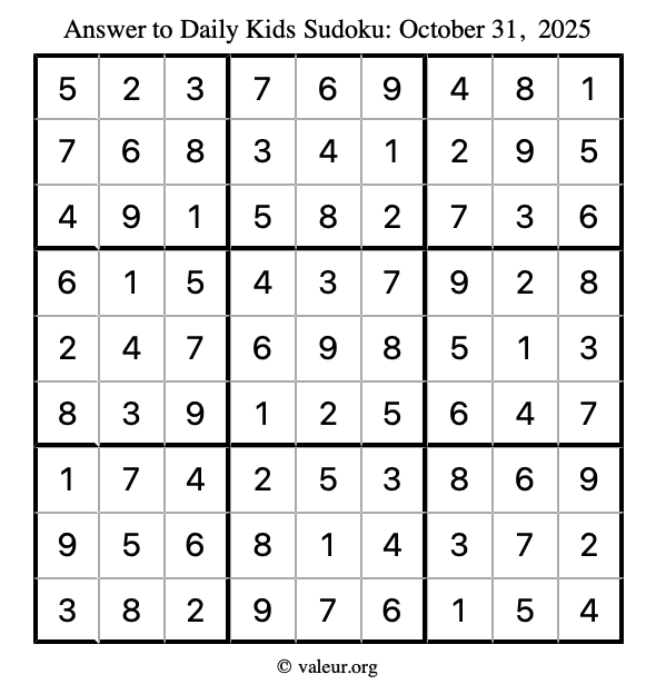 Answer to kids sudoku October 31, 2025