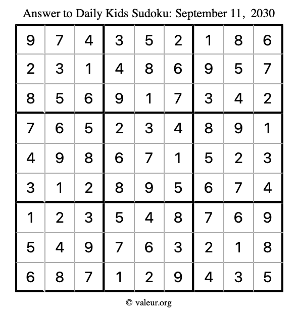 Answer to kids sudoku September 11, 2030