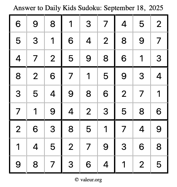 Answer to kids sudoku September 18, 2025