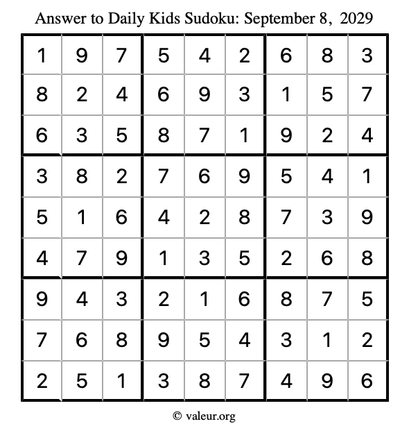 Answer to kids sudoku September 8, 2029