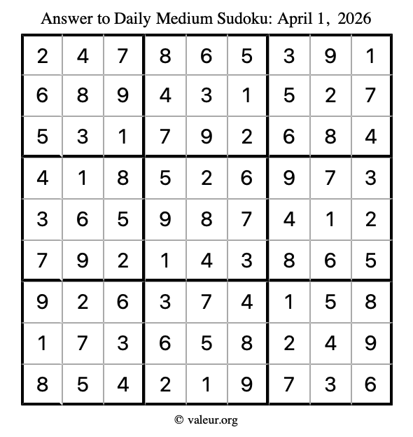 Answer to medium sudoku April 1, 2026