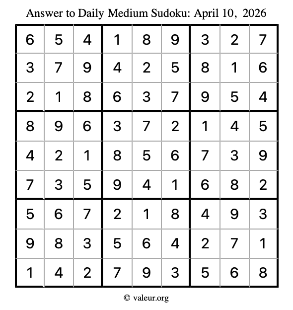 Answer to medium sudoku April 10, 2026