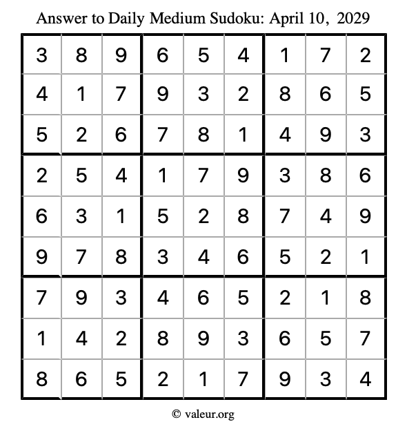 Answer to medium sudoku April 10, 2029