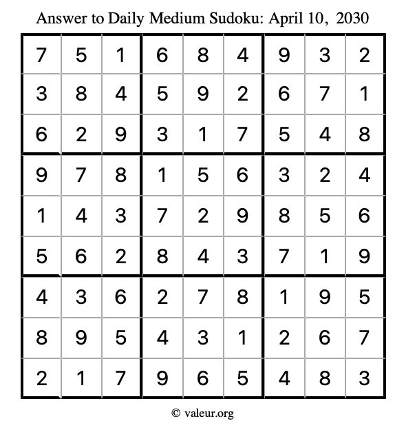 Answer to medium sudoku April 10, 2030