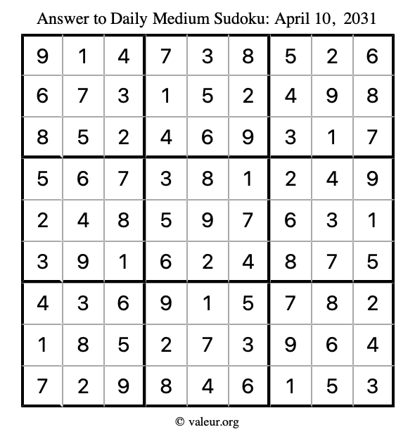 Answer to medium sudoku April 10, 2031