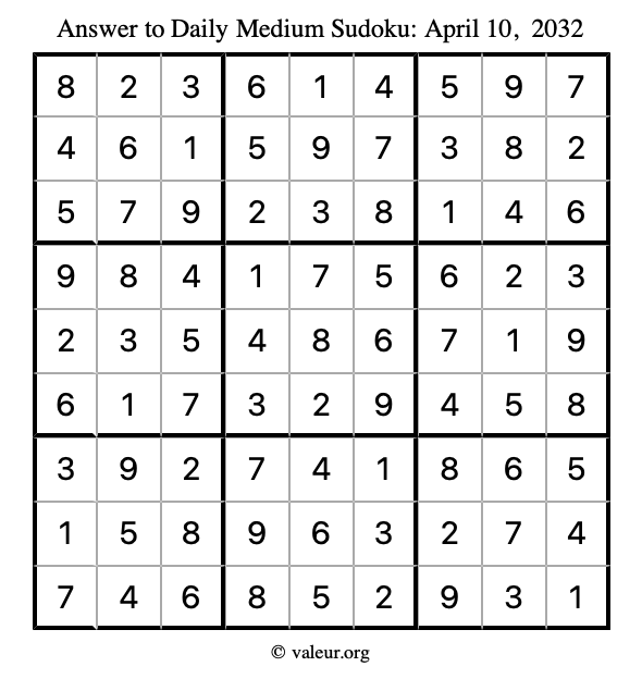 Answer to medium sudoku April 10, 2032